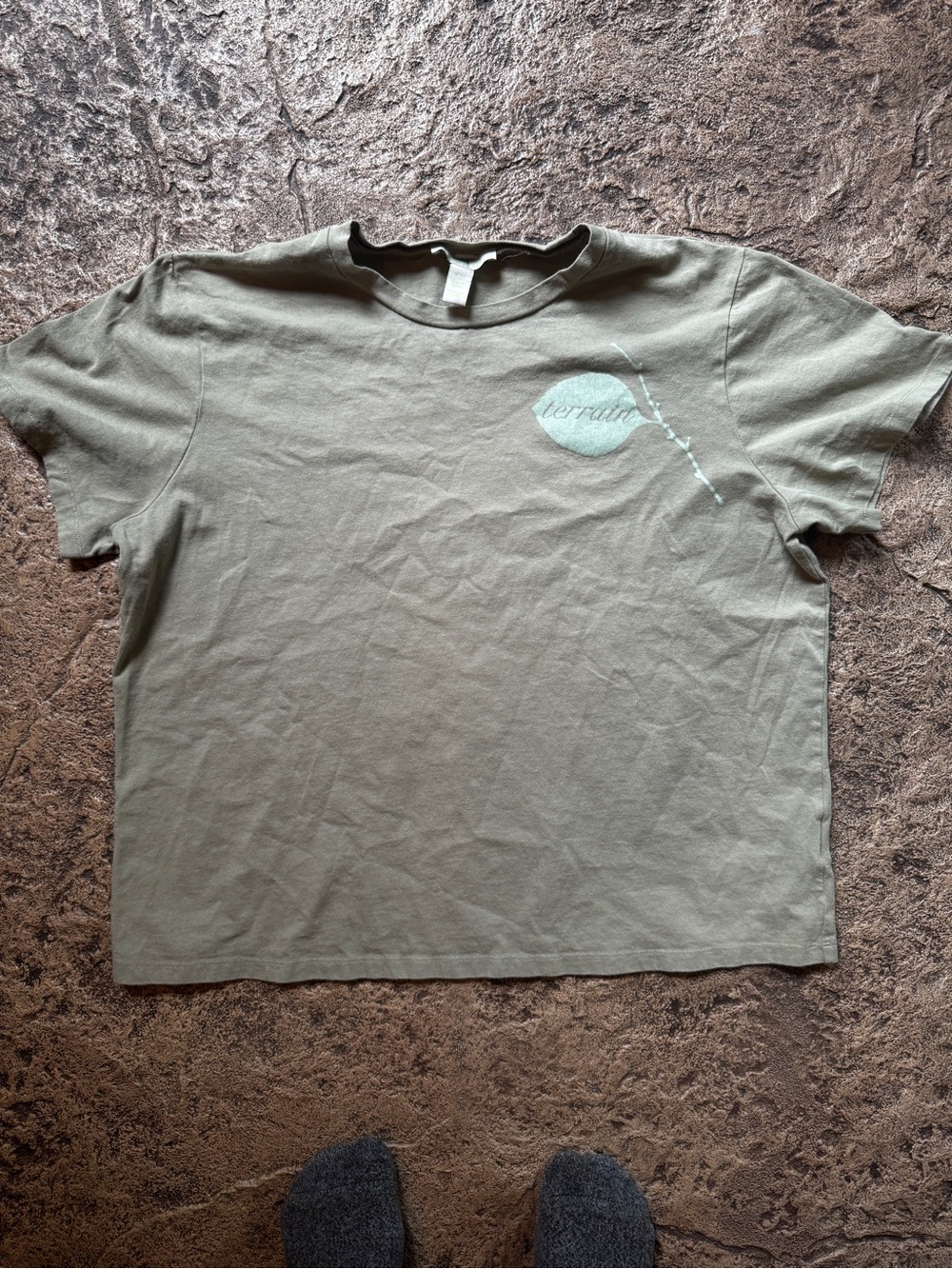 Olive Green Graphic Tee with Subtle Logo - Terrain Womens Size XL